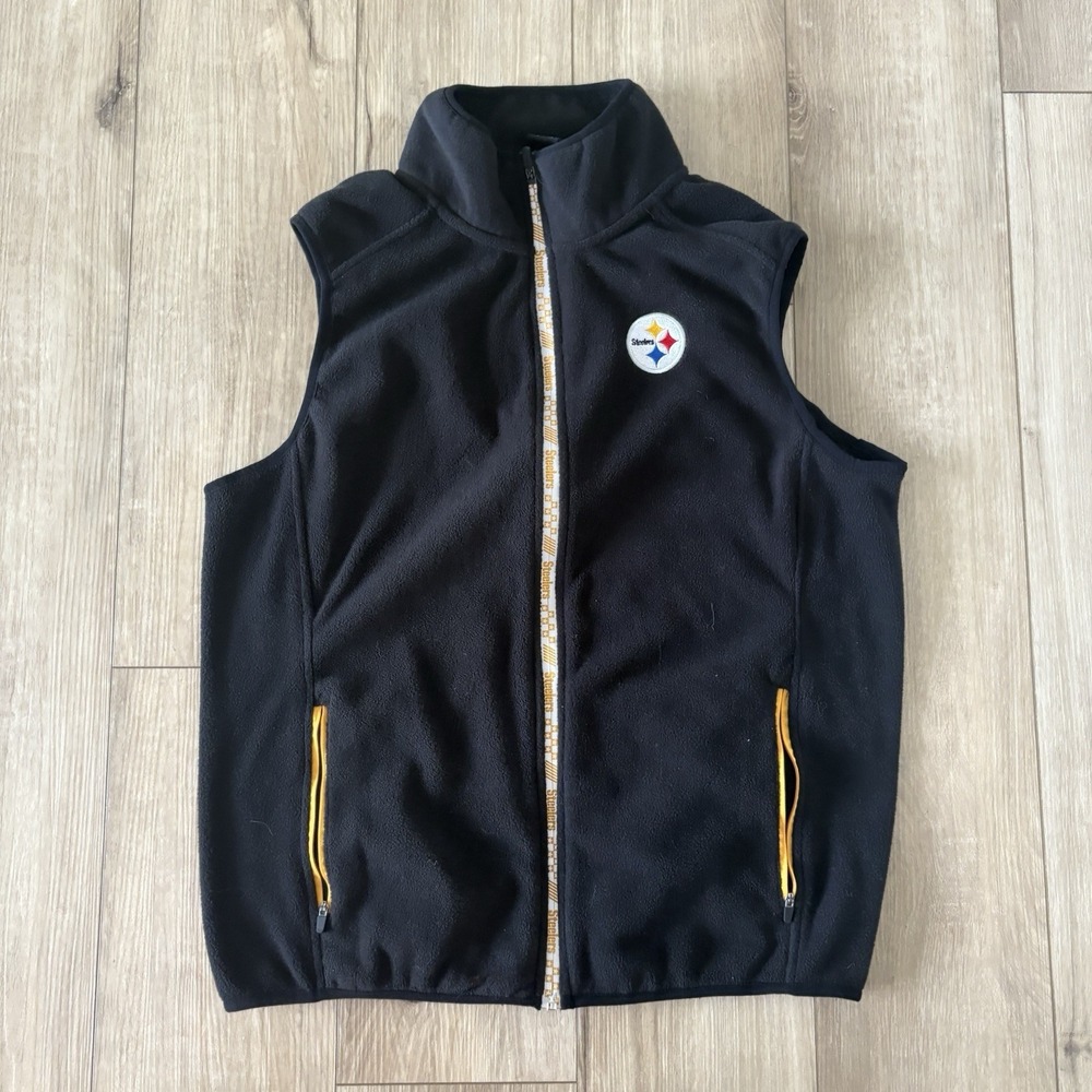 NFL Team Apparel Pittsburgh Steelers Fleece Zip Up Vest M Black